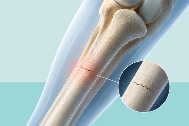 Medical illustration showing a hairline fracture with a small crack in the bone.