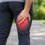 Person holding the back of their thigh due to hamstring cramps