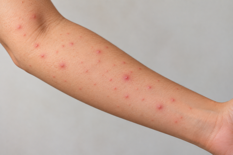Pimples and acne bumps on the arm